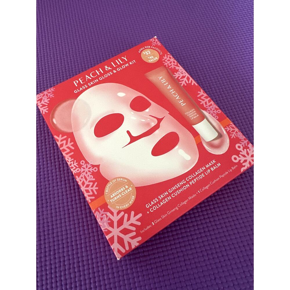 Peach & Lily Glass Skin Gloss & Glow Kit NEW 3 Collagen Masks 1 Peptide Lip Balm